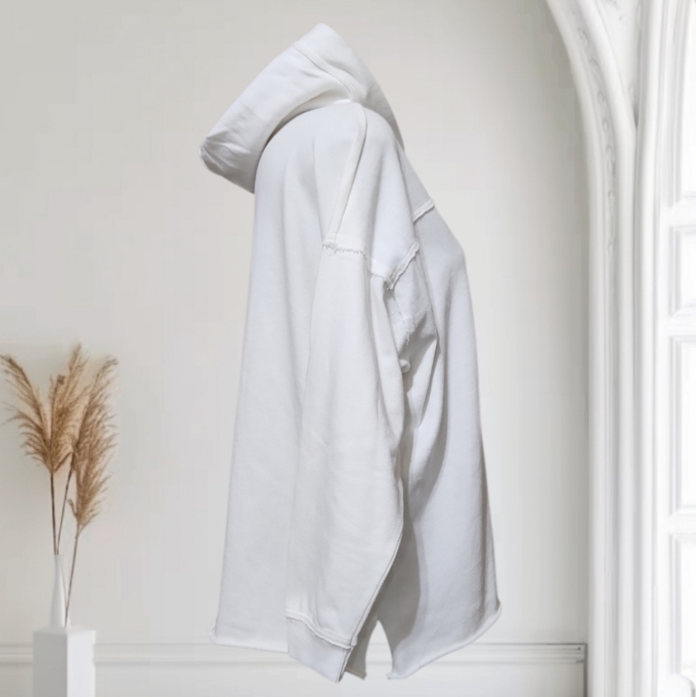 Aerie Soft White Front Lace Up Hooded Sweatshirt Ribbed Cuffs & Rolled Hem (XS) - Picture 3 of 11